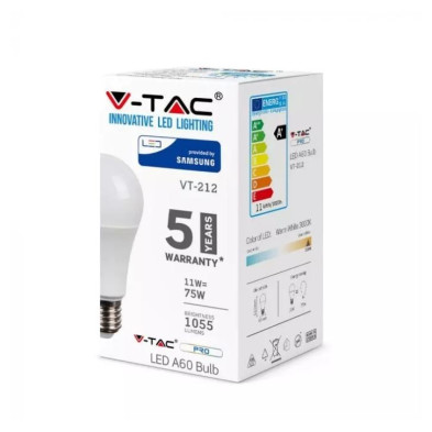 Bombilla LED 11W E27 A60 5 años de garantía